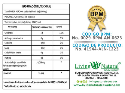 ACEITE DE OREGANO 1500MG/100 CAP